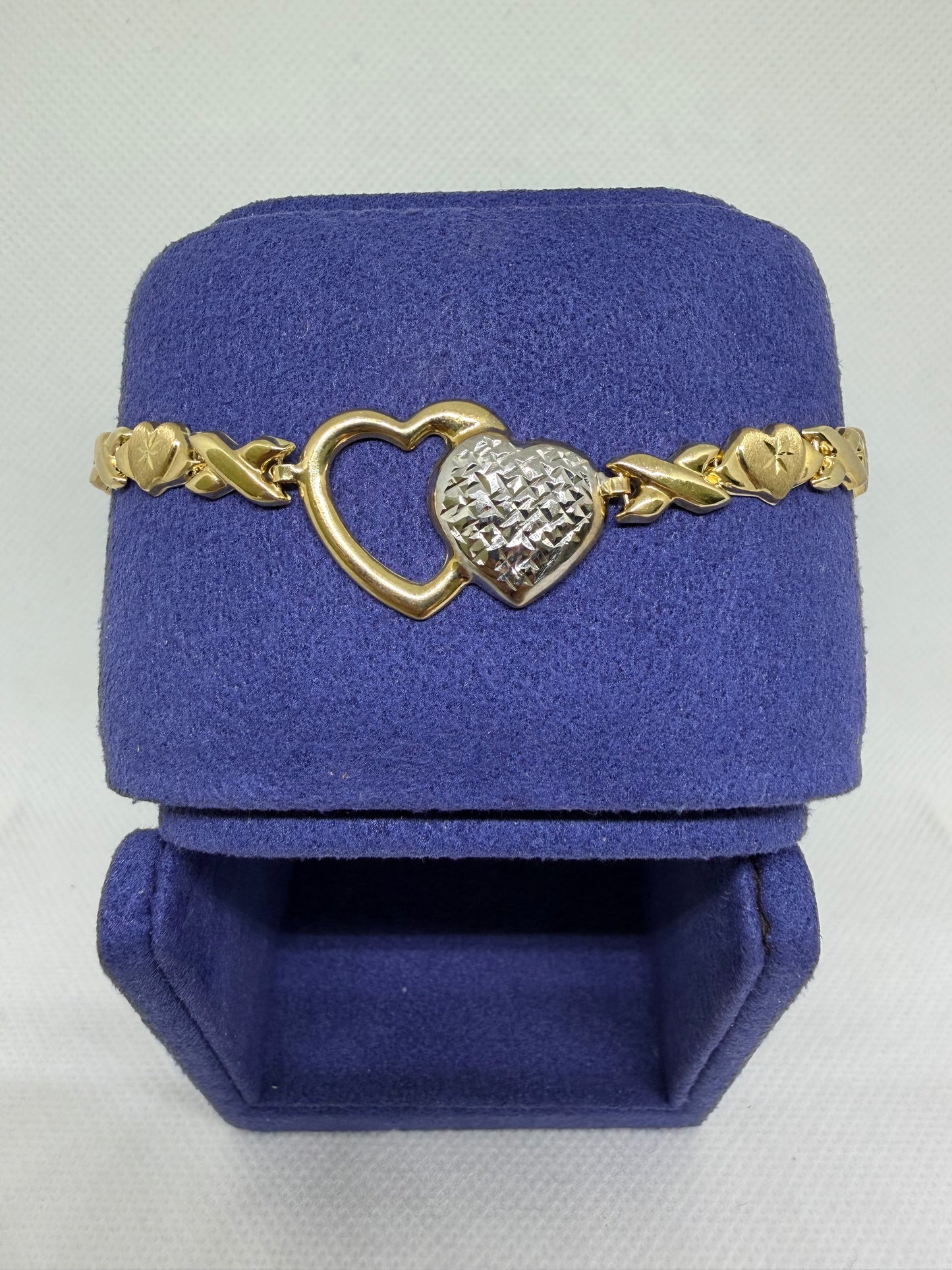 10K Solid Gold Double Heart Bracelet -￼7 Inches