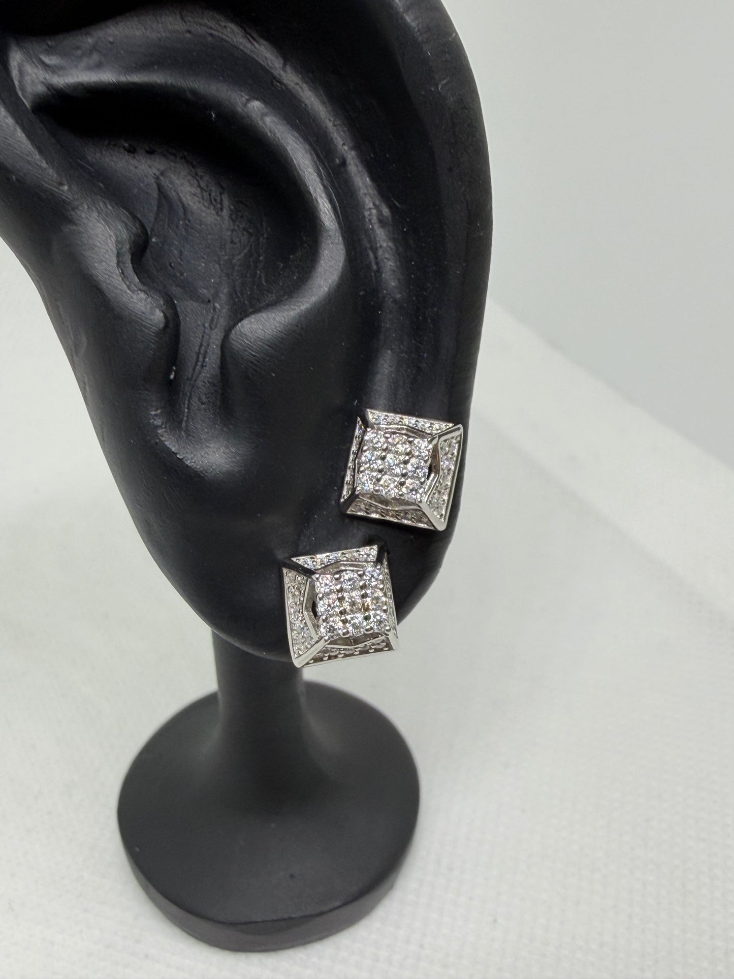 Sterling Silver Pyramid Moissanite Earrings