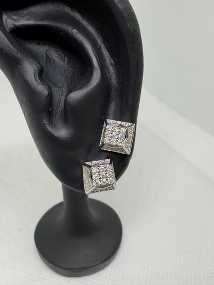 Sterling Silver Pyramid Moissanite Earrings