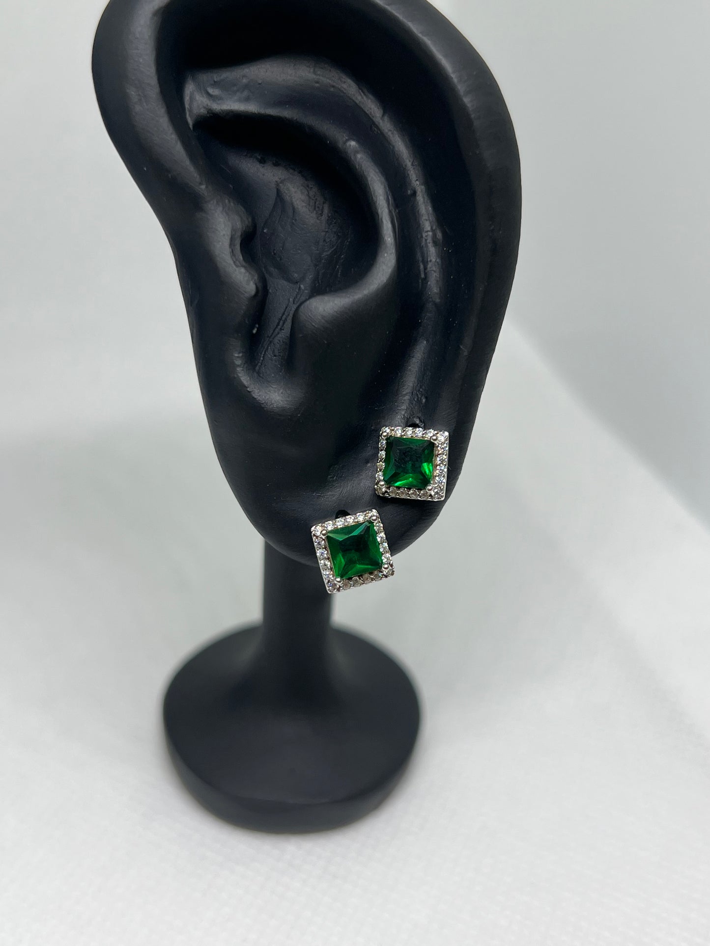 Sterling Silver Emerald Square Earring and Pendant Set
