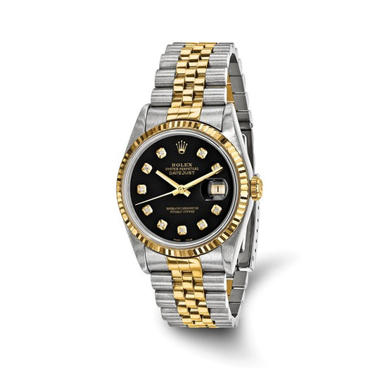 36mm Two Tone Datejust Black Diamond Dial Rolex (pre-owned)