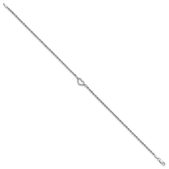 10K White Gold Heart Anklet