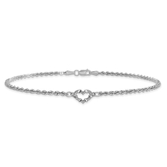 10K White Gold Heart Anklet