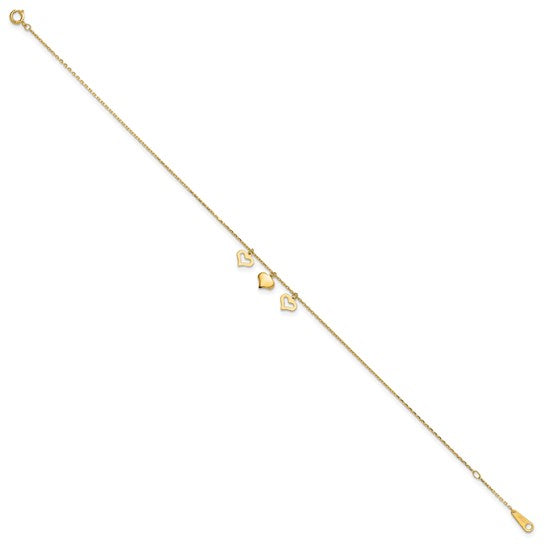 10K Yellow Gold Triple Heart Anklet