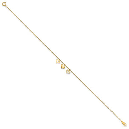 10K Yellow Gold Triple Heart Anklet