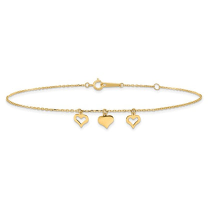 10K Yellow Gold Triple Heart Anklet