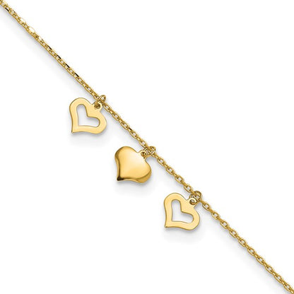 10K Yellow Gold Triple Heart Anklet
