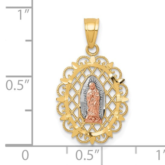 10K Tri Color Mother Mary Pendant Charm
