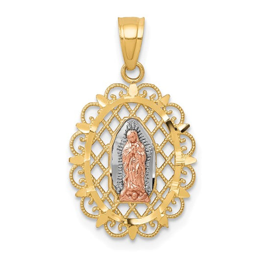 10K Tri Color Mother Mary Pendant Charm