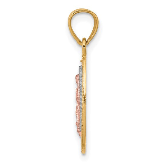 14K Tri Color Gold Mother Mary Pendant