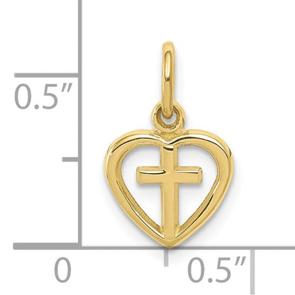 10K Heart Cross Pendant Charm