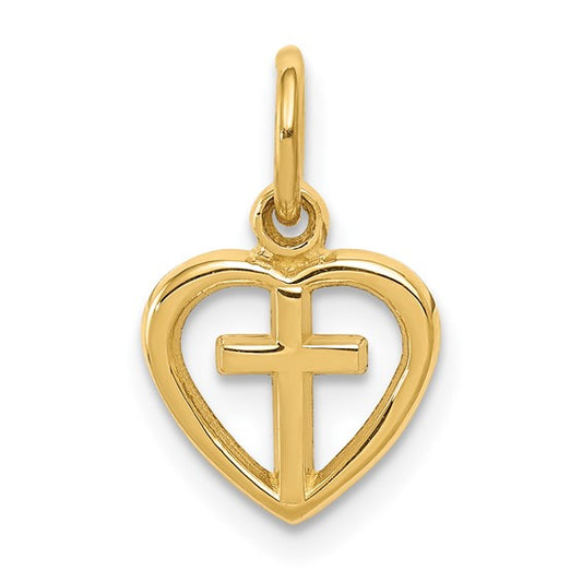 10K Heart Cross Pendant Charm