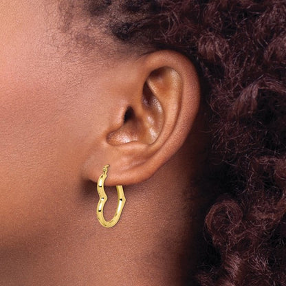 10K Yellow Gold Heart Hoop Earrings
