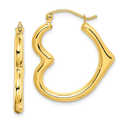 10K Yellow Gold Heart Hoop Earrings