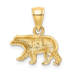 10K Gold Polished Satin Diamond-Cut Bear Pendant