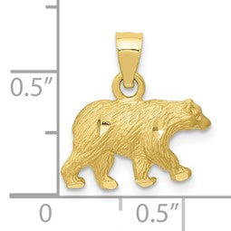 10K Gold Polished Satin Diamond-Cut Bear Pendant