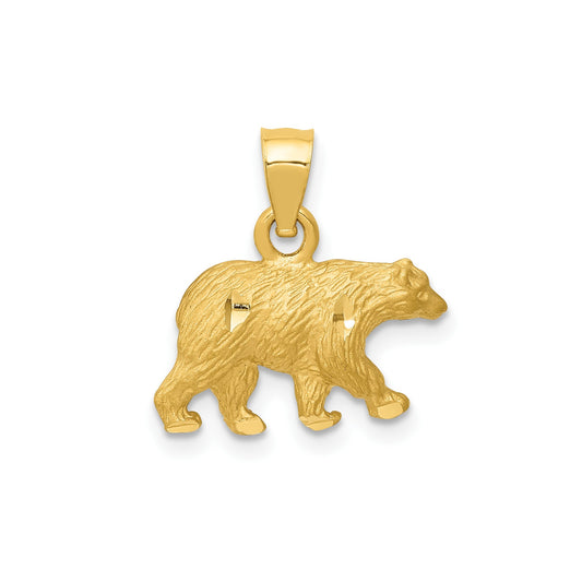 10K Gold Polished Satin Diamond-Cut Bear Pendant