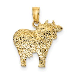 10K 2-D Playful Cow Pendant