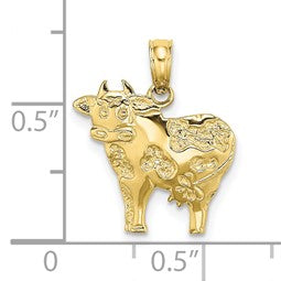 10K 2-D Playful Cow Pendant