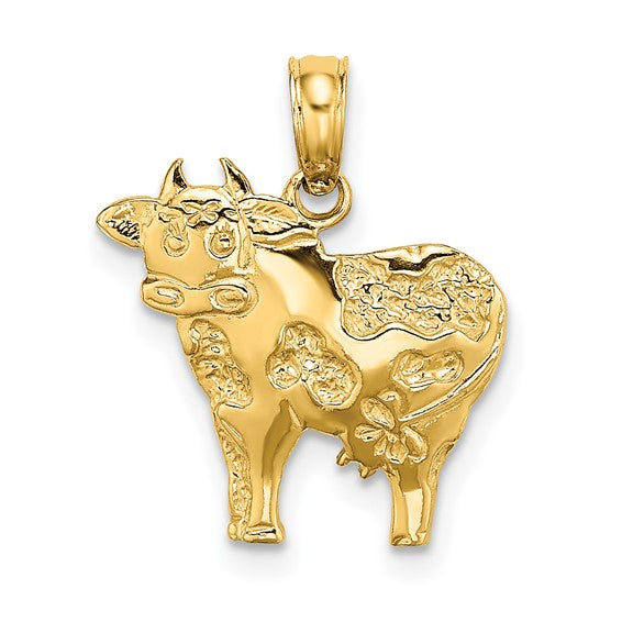 10K 2-D Playful Cow Pendant