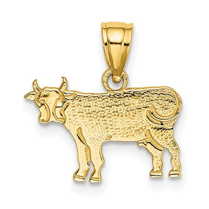 10K Flat Gold Polished Cow Pendant