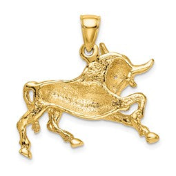 10K Polished Raging Bull Pendant
