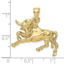 10K Polished Raging Bull Pendant