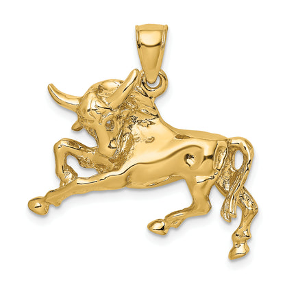10K Polished Raging Bull Pendant