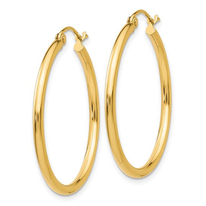 10K Gold Medium Hoop Earrings 2MM (Clasp Style)