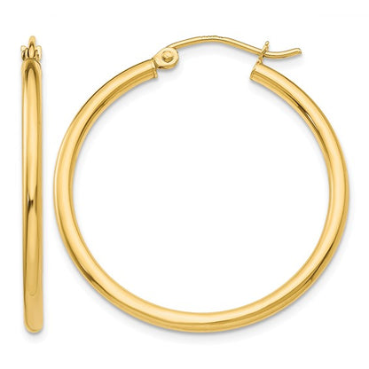 10K Gold Medium Hoop Earrings 2MM (Clasp Style)