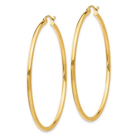 10K Gold Large Hoop Earrings  2MM (Clasp Style)