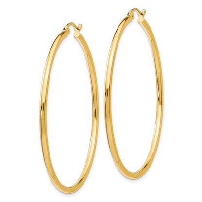 10K Gold Large Hoop Earrings  2MM (Clasp Style)