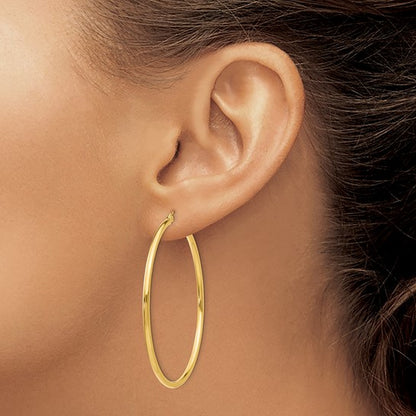 10K Gold Large Hoop Earrings  2MM (Clasp Style)