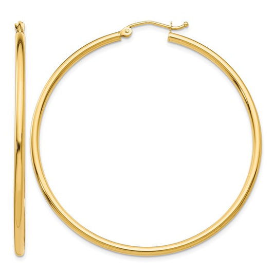 10K Gold Large Hoop Earrings  2MM (Clasp Style)