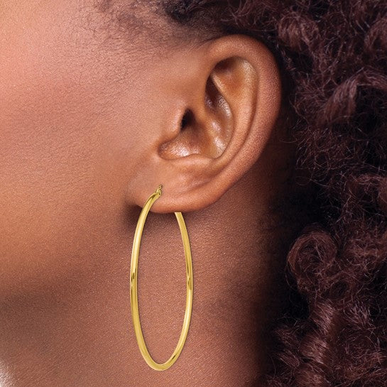 10K Gold Large Hoop Earrings  2MM (Clasp Style)