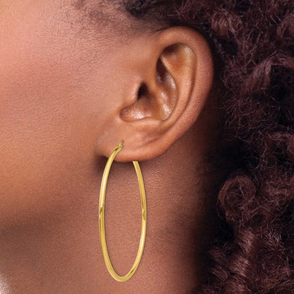10K Gold Large Hoop Earrings  2MM (Clasp Style)