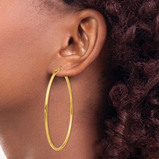 10K Gold Large Hoop Earrings  2MM (Clasp Style)