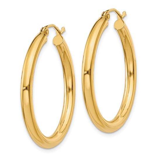 10K Gold Medium Hoop Earrings 3MM (Clasp Style)