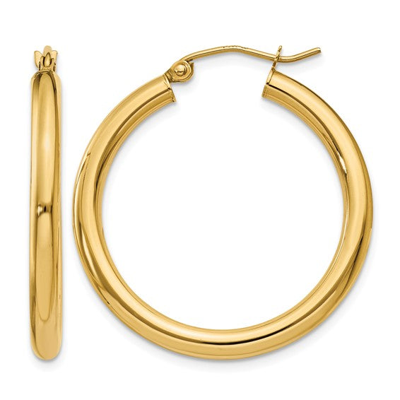 10K Gold Medium Hoop Earrings 3MM (Clasp Style)