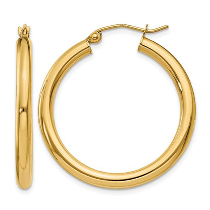 10K Gold Medium Hoop Earrings 3MM (Clasp Style)