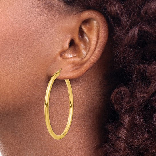 10K Gold Large Hoop Earrings 3MM (Clasp Style)