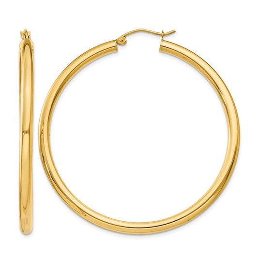10K Gold Large Hoop Earrings 3MM (Clasp Style)