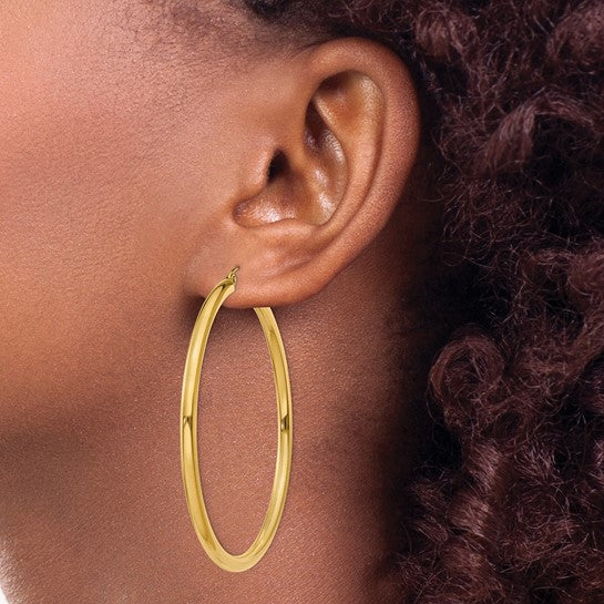 10K Gold Large Hoop Earrings 3MM (Clasp Style)