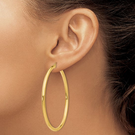 10K Gold Large Hoop Earrings 3MM (Clasp Style)