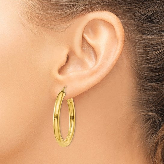 10K Gold Medium Hoop Earrings 4MM (Clasp Style)
