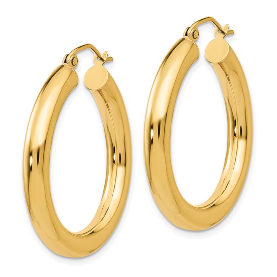 10K Gold Medium Hoop Earrings 4MM (Clasp Style)