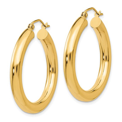 10K Gold Medium Hoop Earrings 4MM (Clasp Style)