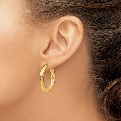 10K Gold Medium Hoop Earrings 4MM (Clasp Style)