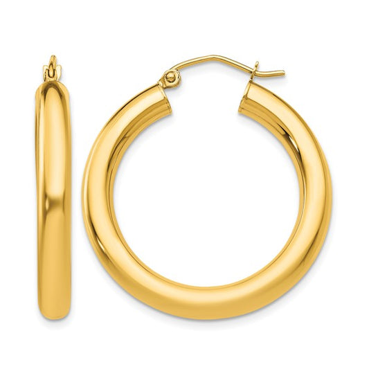 10K Gold Medium Hoop Earrings 4MM (Clasp Style)