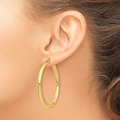 10K Gold Large Hoop Earrings 4MM (Clasp Style)